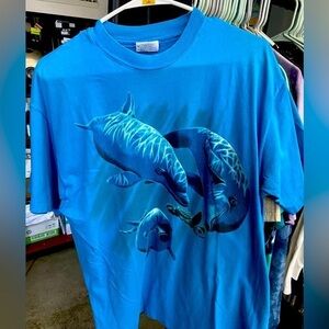 Vintage Mens Aqua blue t shirt dolphins sz: L